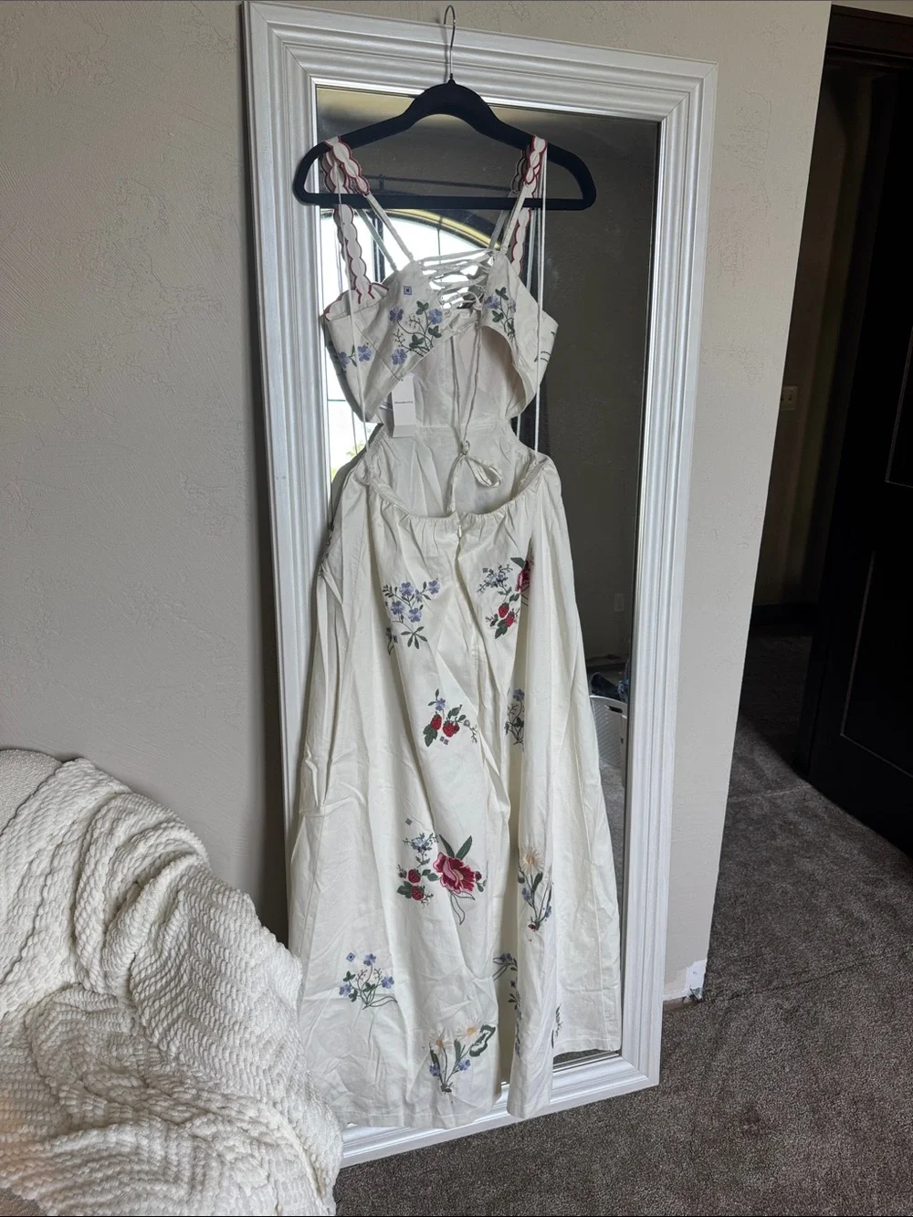 Abercrombie & Fitch Cream Maxi Dress with Red Floral Embroidery